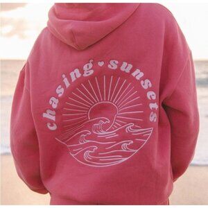 Pink Palm Puff Amare Hoodie Chasing Sunset Hibiscus Pink